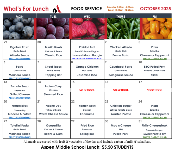 AMS Lunch Menu
